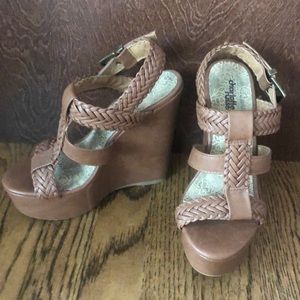 Women’s US Size 6 Brown Strap Wedges - Brand New!